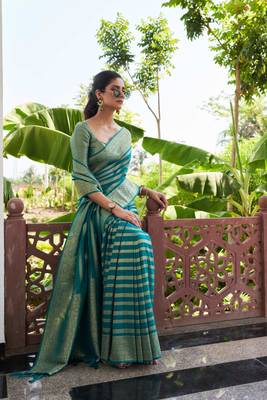 Teal Blue Zari Woven Banarasi Soft Georgette Saree 2
