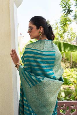 Teal Blue Zari Woven Banarasi Soft Georgette Saree 4
