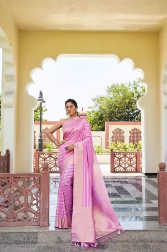 Light Pink Zari Woven Banarasi Soft Georgette Saree