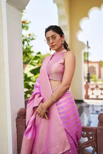 Light Pink Zari Woven Banarasi Soft Georgette Saree