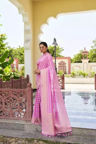 Light Pink Zari Woven Banarasi Soft Georgette Saree