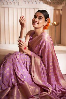  Lilac Zari Woven Banarasi Soft Georgette Saree  1
