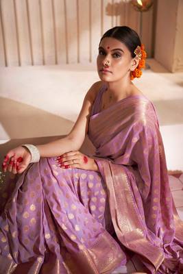  Lilac Zari Woven Banarasi Soft Georgette Saree  4