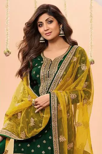 Green Embroidered Viscose Punjabi Salwar Suit