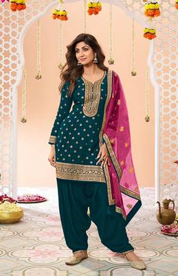 Navy Blue Embroidered Viscose Punjabi Salwar Suit 1
