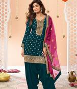Navy Blue Embroidered Viscose Punjabi Salwar Suit