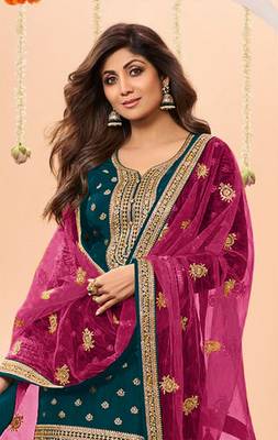 Navy Blue Embroidered Viscose Punjabi Salwar Suit 2