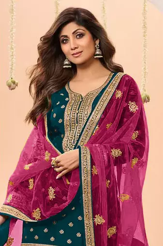 Navy Blue Embroidered Viscose Punjabi Salwar Suit