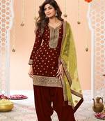 Maroon Embroidered Viscose Punjabi Salwar Suit