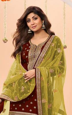 Maroon Embroidered Viscose Punjabi Salwar Suit 2