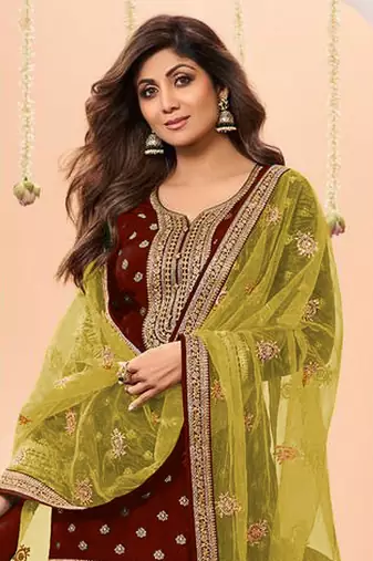 Maroon Embroidered Viscose Punjabi Salwar Suit