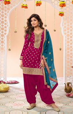 Pink Embroidered Viscose Punjabi Salwar Suit 1
