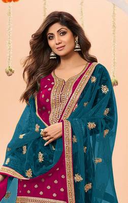 Pink Embroidered Viscose Punjabi Salwar Suit 2