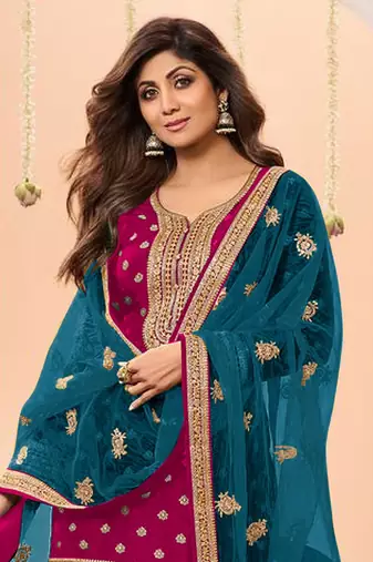 Pink Embroidered Viscose Punjabi Salwar Suit