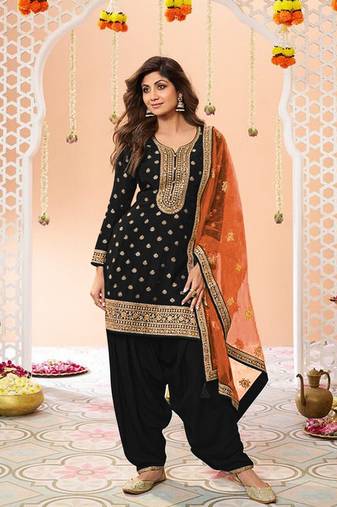 Black Embroidered Viscose Punjabi Salwar Suit