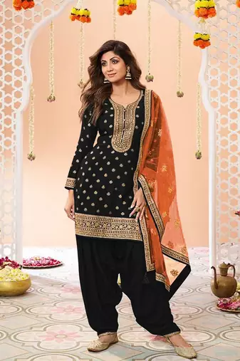 Black Embroidered Viscose Punjabi Salwar Suit
