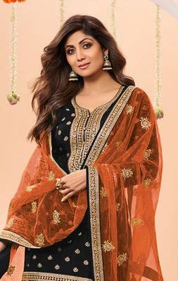 Black Embroidered Viscose Punjabi Salwar Suit 2