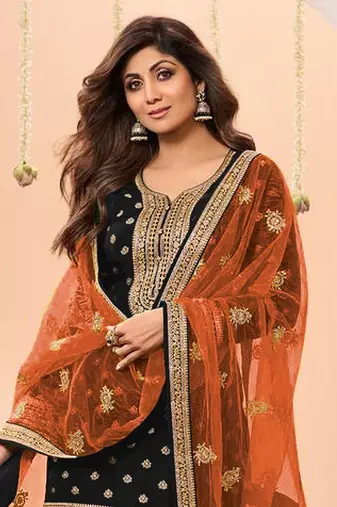 Black Embroidered Viscose Punjabi Salwar Suit