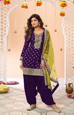 Purple Embroidered Viscose Punjabi Salwar Suit 1