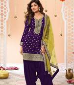 Purple Embroidered Viscose Punjabi Salwar Suit