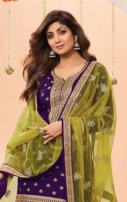 Purple Embroidered Viscose Punjabi Salwar Suit 2