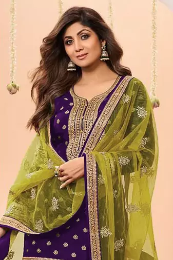 Purple Embroidered Viscose Punjabi Salwar Suit