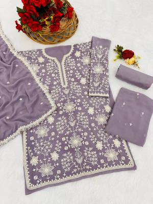 Purple embroidered faux georgette sharara suit 3