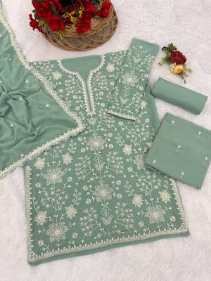 Green embroidered faux georgette sharara suit 3