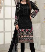 Black embroidered faux georgette semi stitched sharara suit