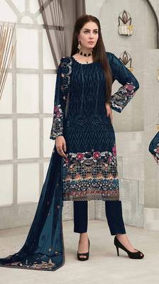 Blue embroidered faux georgette sharara suit 1