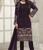 Purple embroidered faux georgette semi stitched sharara suit