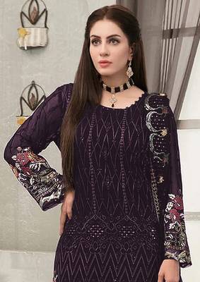 Purple embroidered faux georgette sharara suit 2