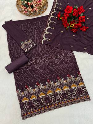 Purple embroidered faux georgette sharara suit 3