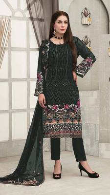 Green embroidered faux georgette sharara suit 1