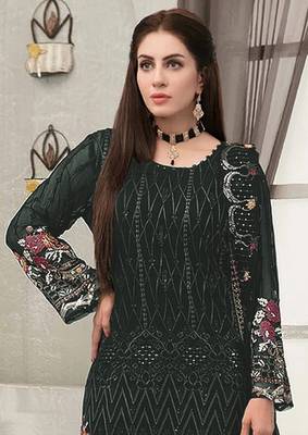 Green embroidered faux georgette sharara suit 2