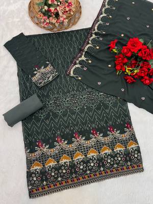 Green embroidered faux georgette sharara suit 3