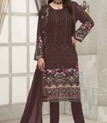 Coffee embroidered faux georgette semi stitched sharara suit