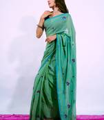  teal mist mul mul cotton solid saree