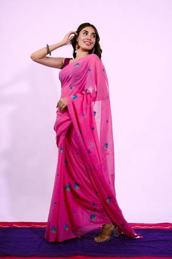 rose blush mul mul cotton solid saree 
