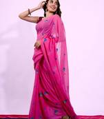 rose blush mul mul cotton solid saree 
