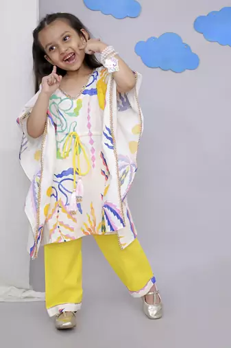 Multicolor sun print kaftan kurta set