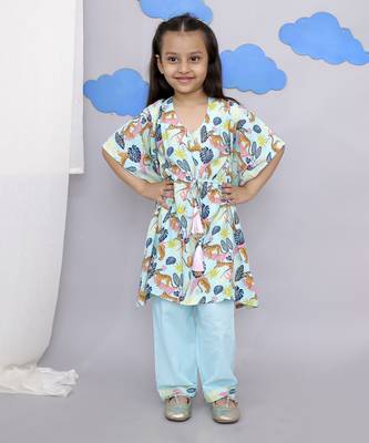 Blue tiger print kaftan kurta set 1