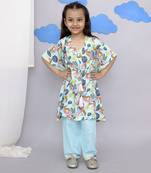 Blue tiger print kaftan kurta set