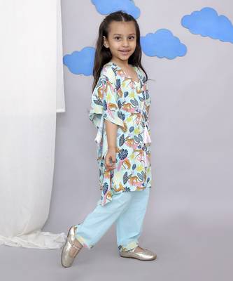 Blue tiger print kaftan kurta set 2