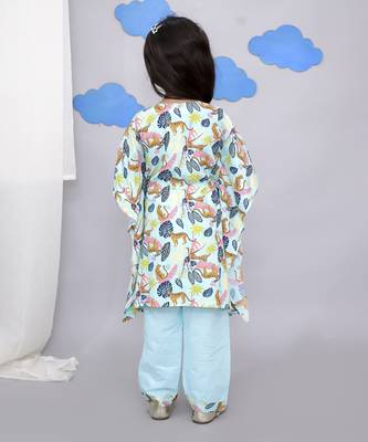 Blue tiger print kaftan kurta set 3