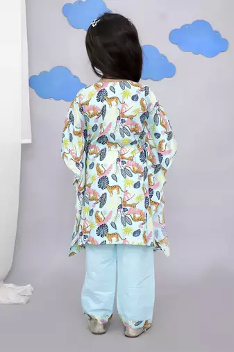 Blue tiger print kaftan kurta set