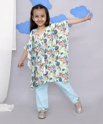 Blue tiger print kaftan kurta set 4