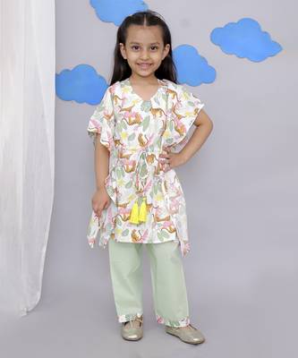 White tiger print kaftan kurta set 1