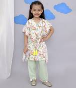 White tiger print kaftan kurta set