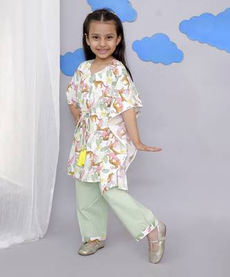 White tiger print kaftan kurta set 2